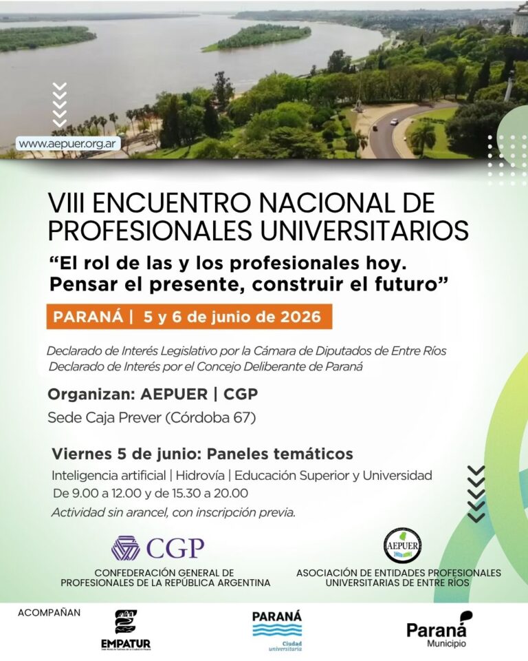 Paraná será sede del VIII Encuentro Nacional de Profesionales Universitarios