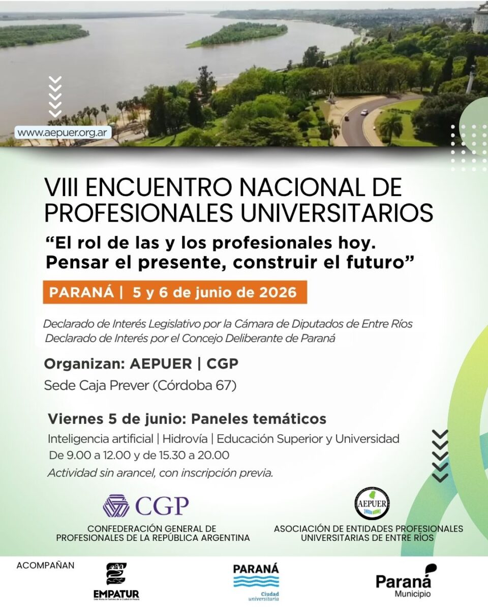 Paraná será sede del VIII Encuentro Nacional de Profesionales Universitarios